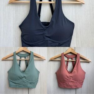 Gymshark Whitney Simmons Padded Longline Sports Bra in Black, Sage, canyon red